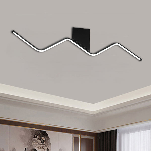 Modern Minimalist Straight Line Aluminum Iron Silicone LED Flush Mount Ceiling Light For Living Room
