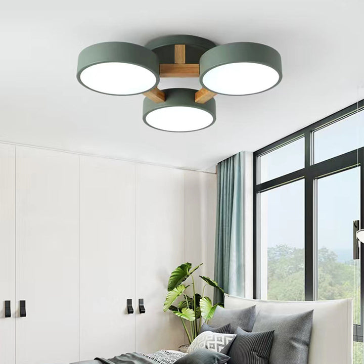 Luz de techo LED semi-empotrada moderna minimalista redonda de hierro, madera y acrílico para sala de estar 