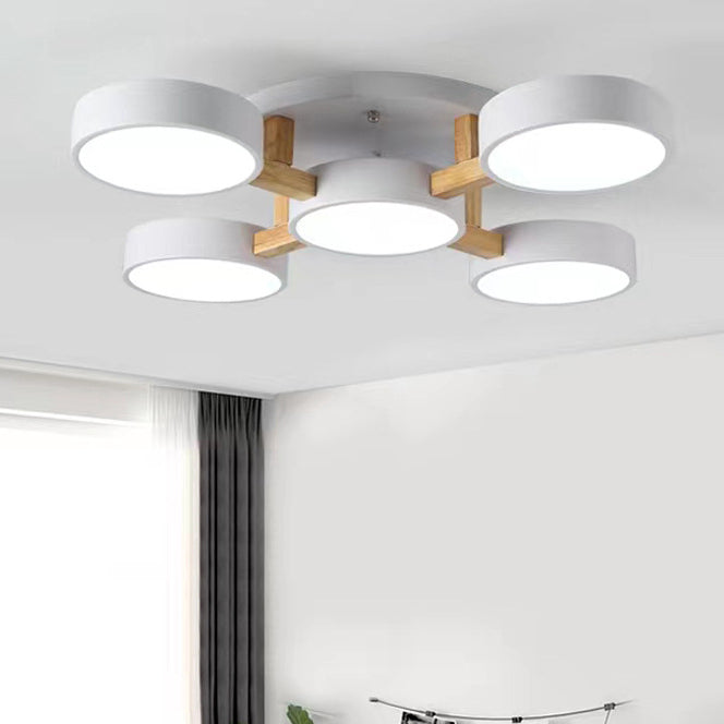Luz de techo LED semi-empotrada moderna minimalista redonda de hierro, madera y acrílico para sala de estar 