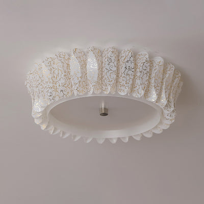 Contemporary Nordic Round Lace Iron Frame PVC Shade LED Flush Mount Ceiling Light For Bedroom