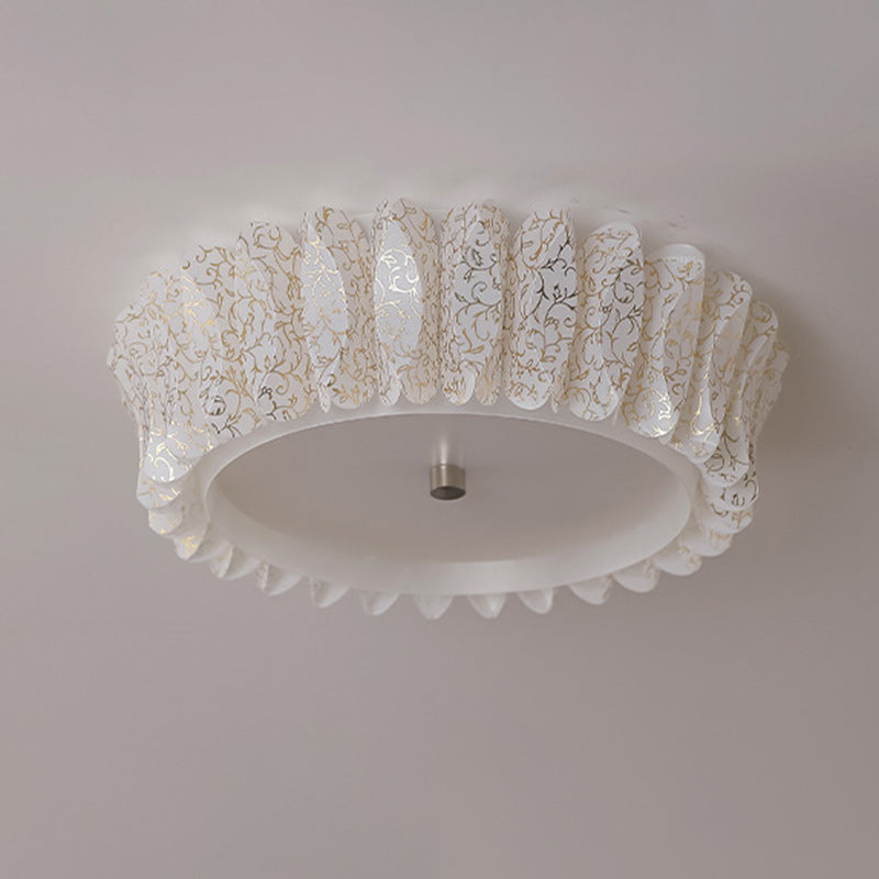 Contemporary Nordic Round Lace Iron Frame PVC Shade LED Flush Mount Ceiling Light For Bedroom