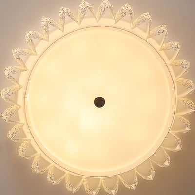 Contemporary Nordic Round Lace Iron Frame PVC Shade LED Flush Mount Ceiling Light For Bedroom