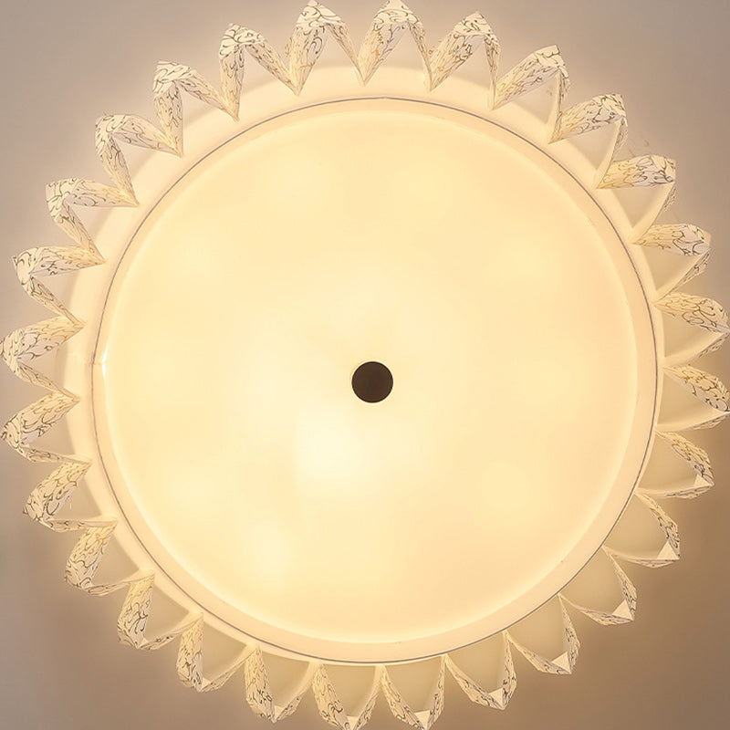 Contemporary Nordic Round Lace Iron Frame PVC Shade LED Flush Mount Ceiling Light For Bedroom