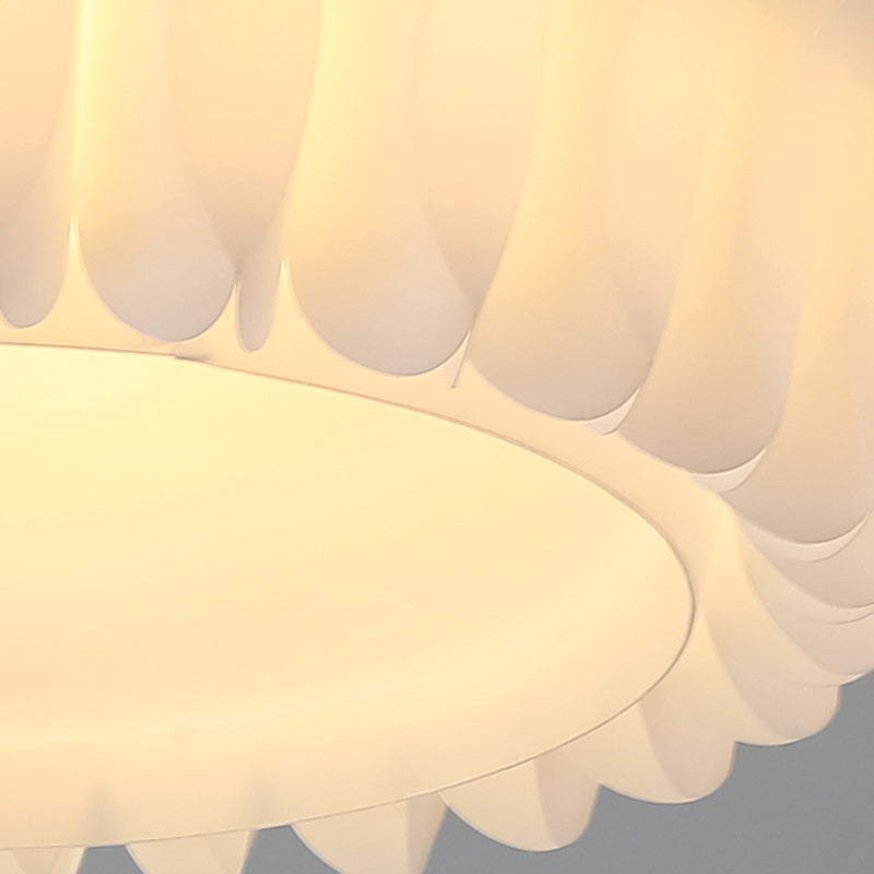 Contemporary Nordic Round Lace Iron Frame PVC Shade LED Flush Mount Ceiling Light For Bedroom