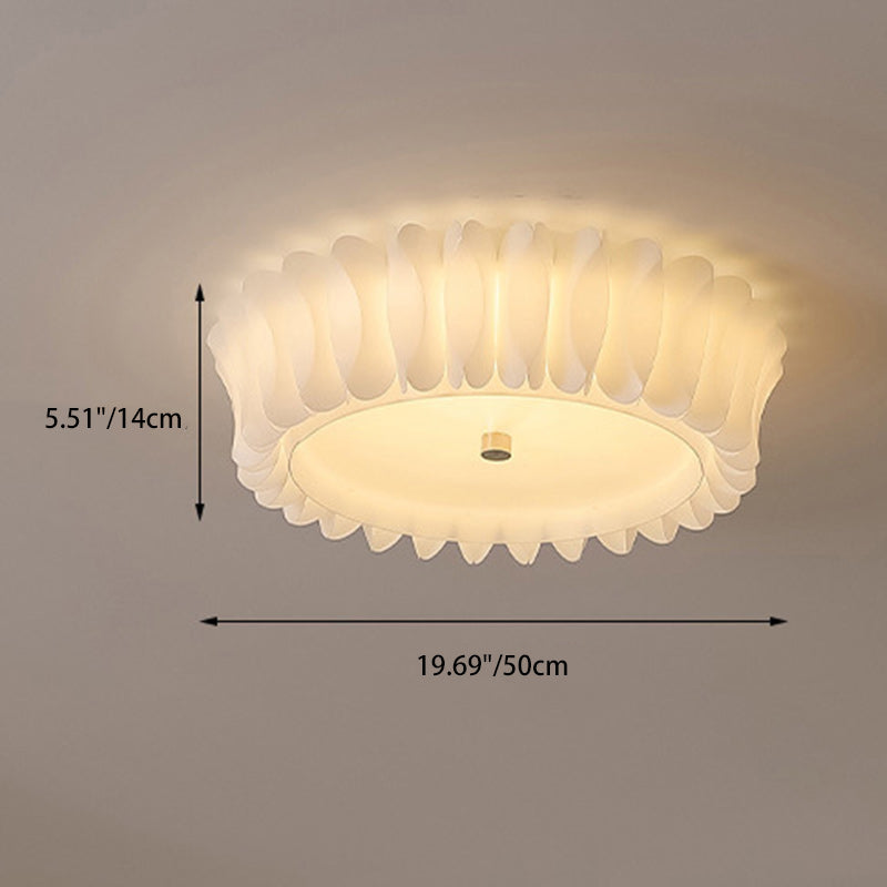 Contemporary Nordic Round Lace Iron Frame PVC Shade LED Flush Mount Ceiling Light For Bedroom