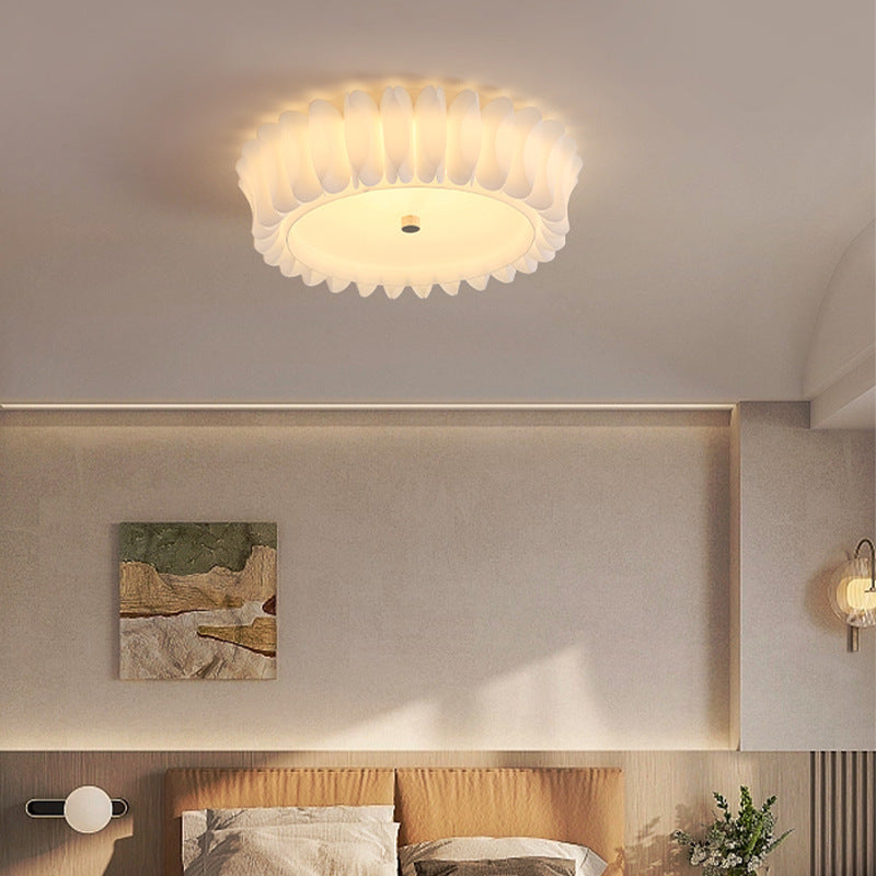 Contemporary Nordic Round Lace Iron Frame PVC Shade LED Flush Mount Ceiling Light For Bedroom
