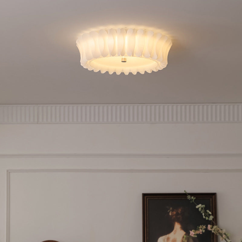 Contemporary Nordic Round Lace Iron Frame PVC Shade LED Flush Mount Ceiling Light For Bedroom