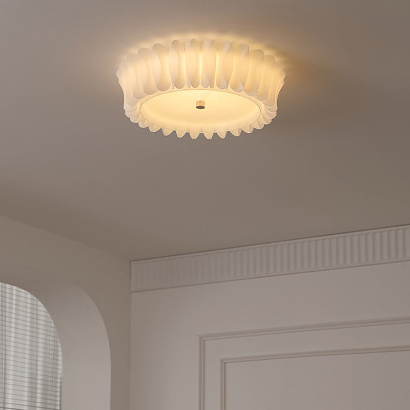 Contemporary Nordic Round Lace Iron Frame PVC Shade LED Flush Mount Ceiling Light For Bedroom