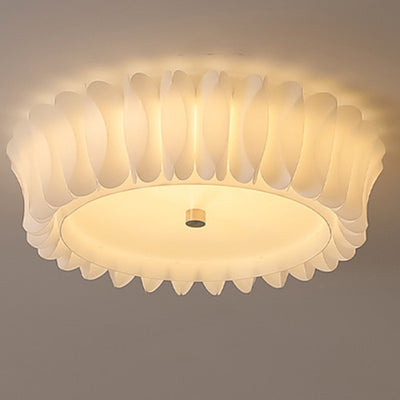Contemporary Nordic Round Lace Iron Frame PVC Shade LED Flush Mount Ceiling Light For Bedroom
