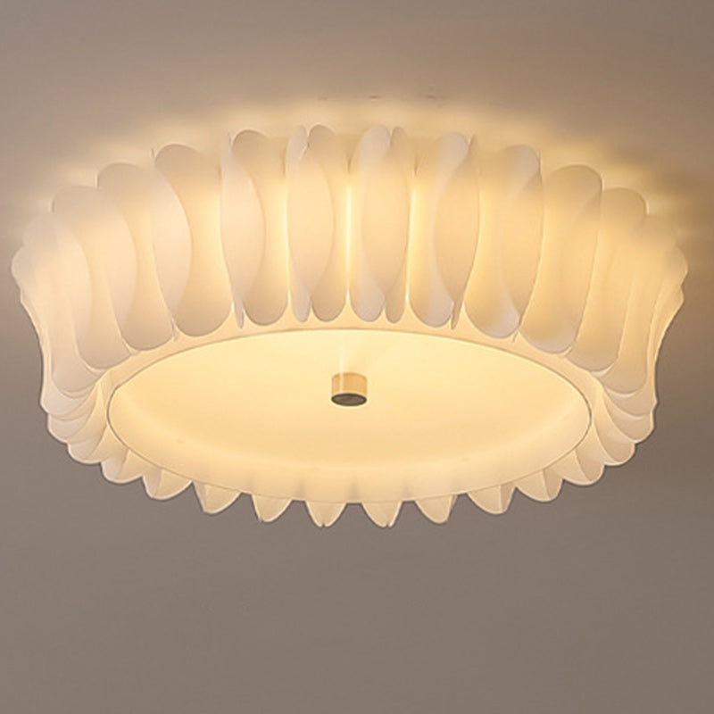 Contemporary Nordic Round Lace Iron Frame PVC Shade LED Flush Mount Ceiling Light For Bedroom
