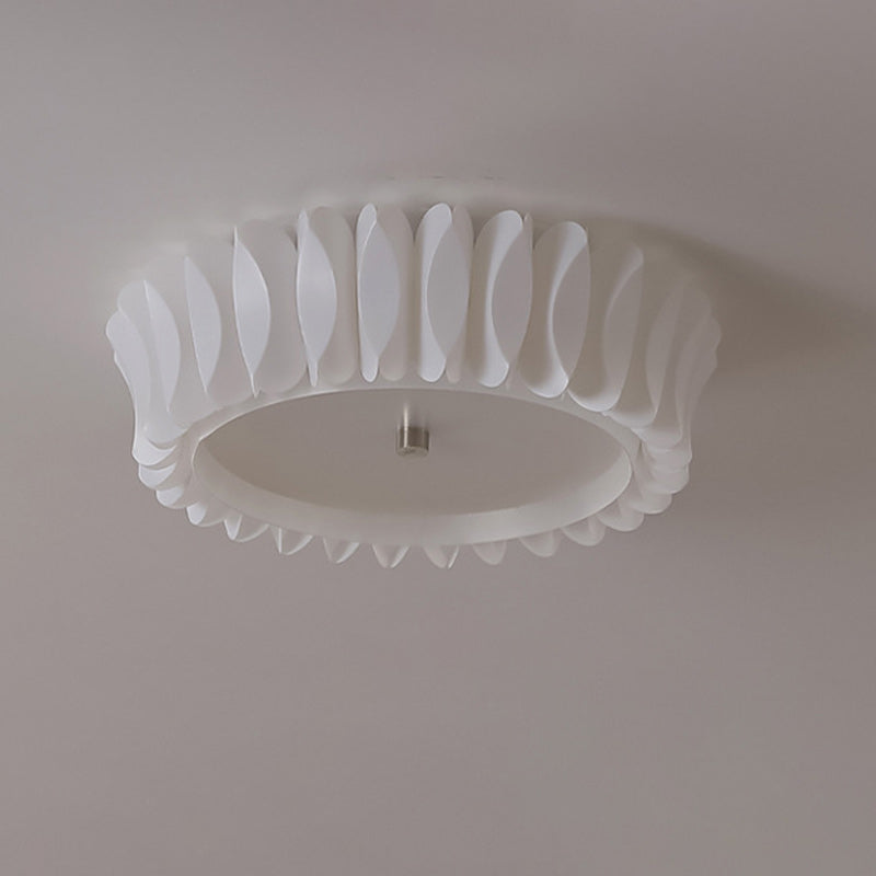 Contemporary Nordic Round Lace Iron Frame PVC Shade LED Flush Mount Ceiling Light For Bedroom