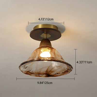 Moderne Mid-Century runde quadratische Spitzen-Gummi-Holz-Eisen-Glas 1-Licht-Halbeinbau-Deckenleuchte für das Wohnzimmer 