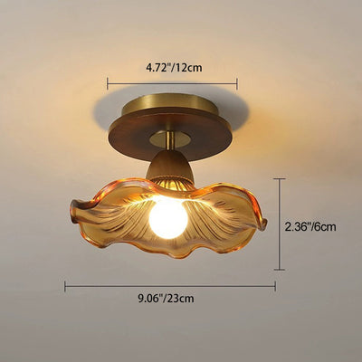 Moderne Mid-Century runde quadratische Spitzen-Gummi-Holz-Eisen-Glas 1-Licht-Halbeinbau-Deckenleuchte für das Wohnzimmer 