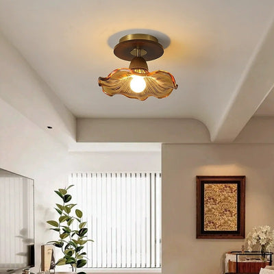 Moderne Mid-Century runde quadratische Spitzen-Gummi-Holz-Eisen-Glas 1-Licht-Halbeinbau-Deckenleuchte für das Wohnzimmer 