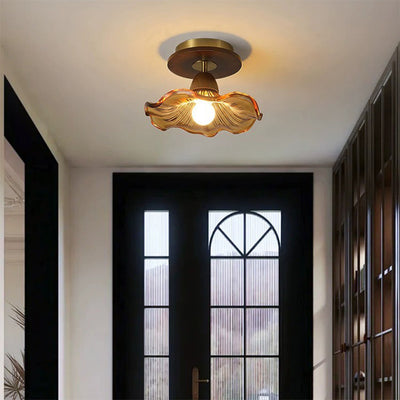 Moderne Mid-Century runde quadratische Spitzen-Gummi-Holz-Eisen-Glas 1-Licht-Halbeinbau-Deckenleuchte für das Wohnzimmer 