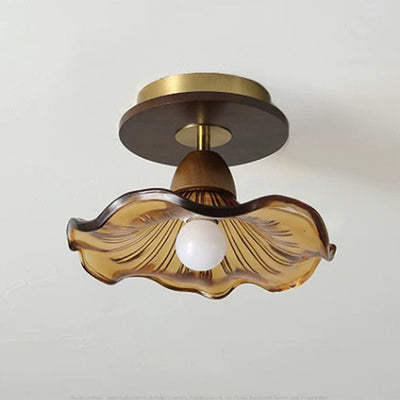 Moderne Mid-Century runde quadratische Spitzen-Gummi-Holz-Eisen-Glas 1-Licht-Halbeinbau-Deckenleuchte für das Wohnzimmer 