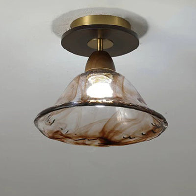 Moderne Mid-Century runde quadratische Spitzen-Gummi-Holz-Eisen-Glas 1-Licht-Halbeinbau-Deckenleuchte für das Wohnzimmer 