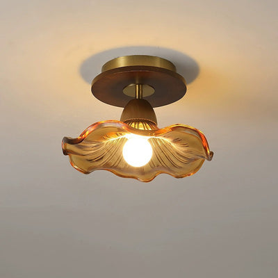Moderne Mid-Century runde quadratische Spitzen-Gummi-Holz-Eisen-Glas 1-Licht-Halbeinbau-Deckenleuchte für das Wohnzimmer 