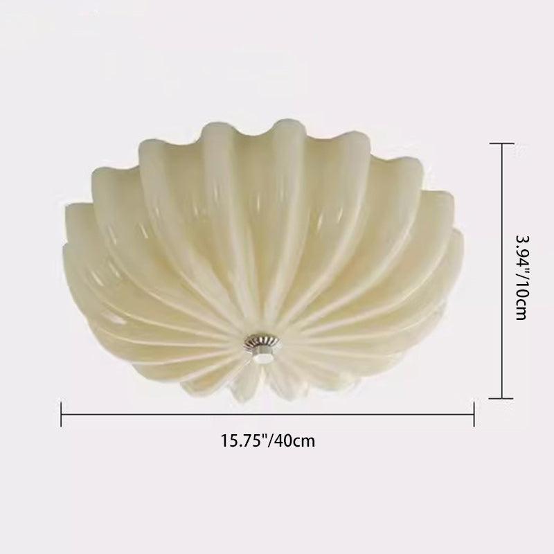 Modern Mid-Century Cream Round Petal Hardware Glass LED Flush Mount Ceiling Light For Bedroom