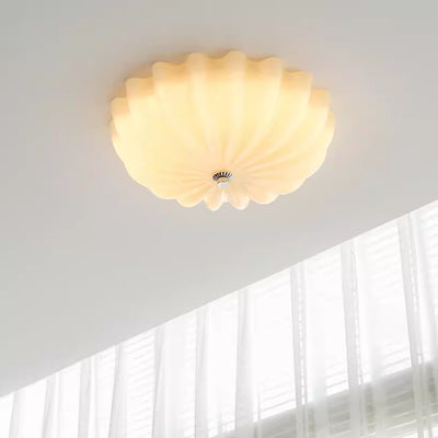 Modern Mid-Century Cream Round Petal Hardware Glass LED Flush Mount Ceiling Light For Bedroom