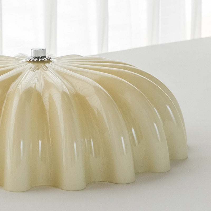 Modern Mid-Century Cream Round Petal Hardware Glass LED Flush Mount Ceiling Light For Bedroom