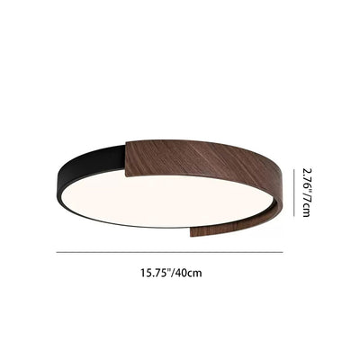 Contemporary Retro Round Wood Grain Iron Frame Acrylic LED Flush Mount Ceiling Light For Bedroom