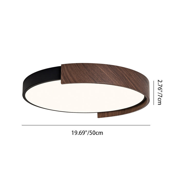 Zeitgenössische Retro Runde Holzmaserung Eisenrahmen Acryl LED Deckenleuchte für Schlafzimmer 