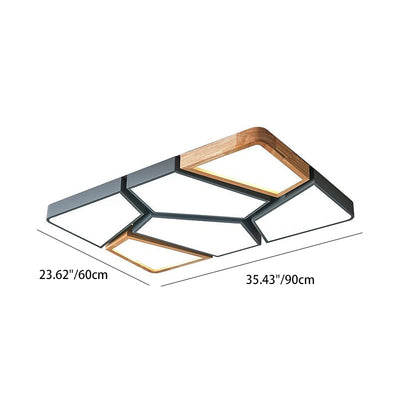 Contemporary Nordic Square Rectangle Geometric Combination Iron Solid Wood Acrylic Shade LED Flush Mount Ceiling Light For Living Room