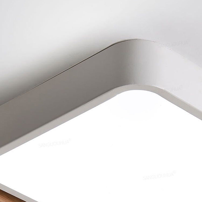 Contemporary Nordic Square Rectangle Geometric Combination Iron Solid Wood Acrylic Shade LED Flush Mount Ceiling Light For Living Room