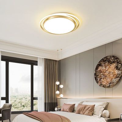 Modern Luxury Round Aluminum Iron Acrylic Shade LED Flush Mount Ceiling Light For Living Room