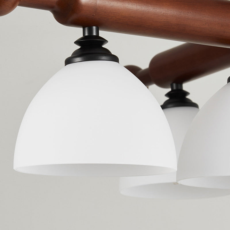 Traditional French Branch Round Bowl Lid Shape Hardware Wood Glass 4/6/8 Semi-Flush Mount Ceiling Light For Living Room