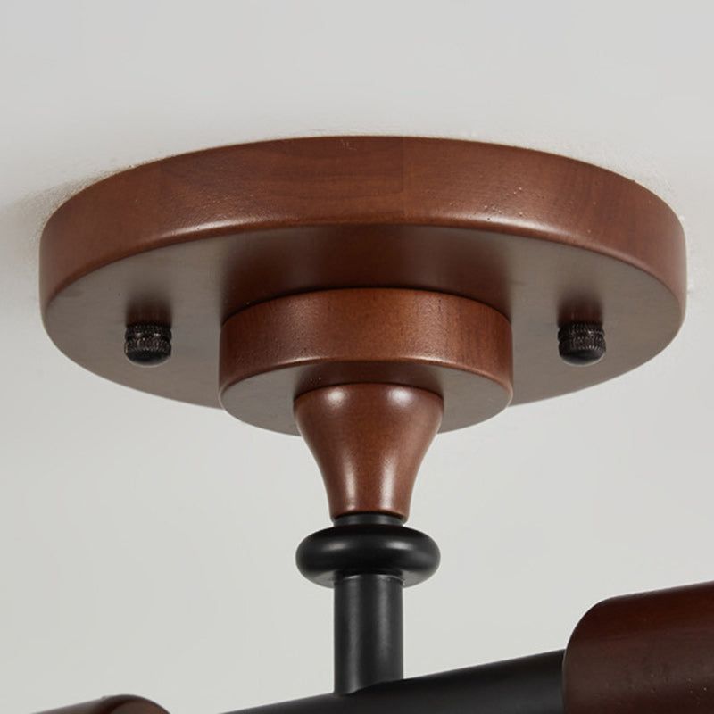 Traditional French Branch Round Bowl Lid Shape Hardware Wood Glass 4/6/8 Semi-Flush Mount Ceiling Light For Living Room