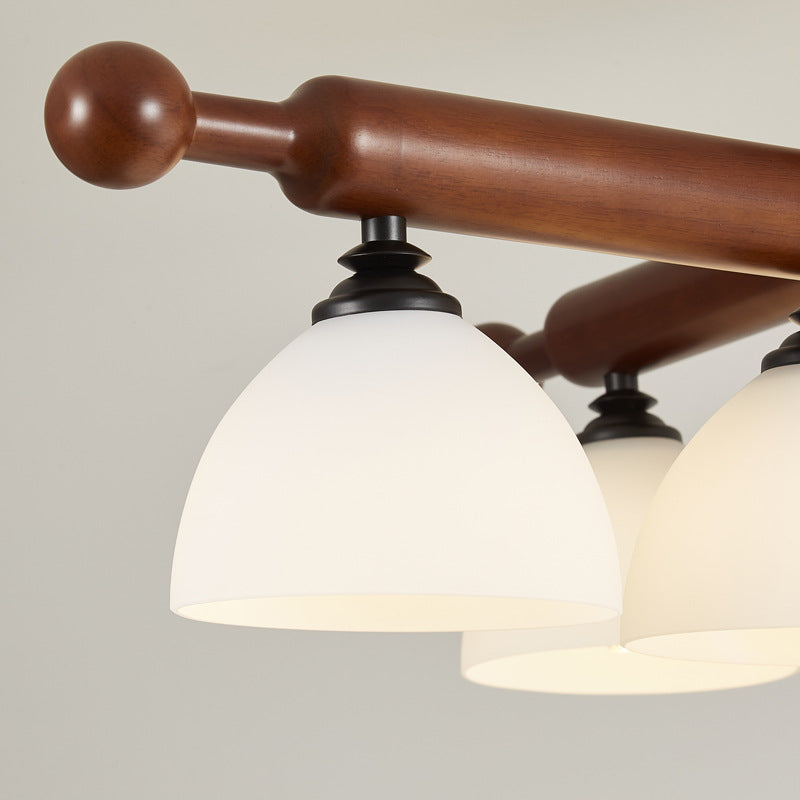 Traditional French Branch Round Bowl Lid Shape Hardware Wood Glass 4/6/8 Semi-Flush Mount Ceiling Light For Living Room