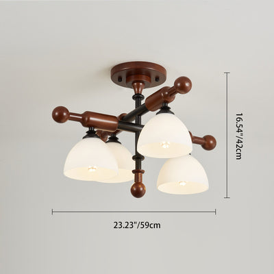 Traditional French Branch Round Bowl Lid Shape Hardware Wood Glass 4/6/8 Semi-Flush Mount Ceiling Light For Living Room