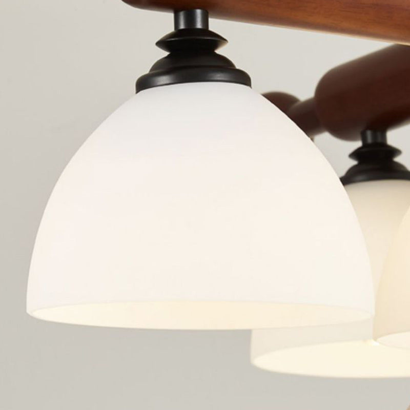 Traditional French Branch Round Bowl Lid Shape Hardware Wood Glass 4/6/8 Semi-Flush Mount Ceiling Light For Living Room