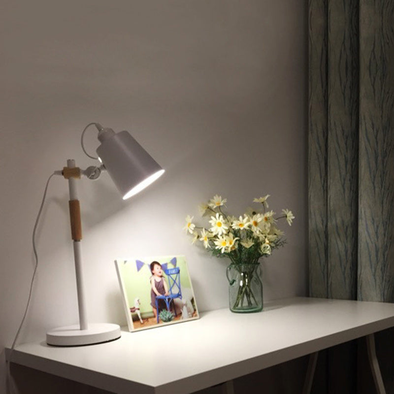 Lampe de bureau moderne minimaliste en bois cylindrique à 1 lumière pour chambre 