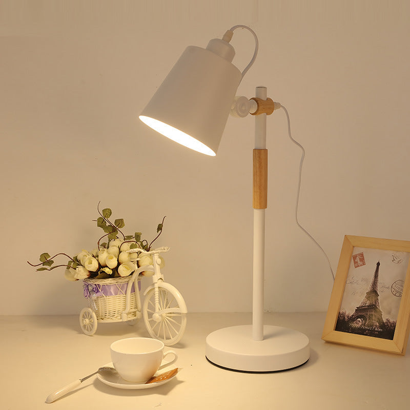 Lampe de bureau moderne minimaliste en bois cylindrique à 1 lumière pour chambre 