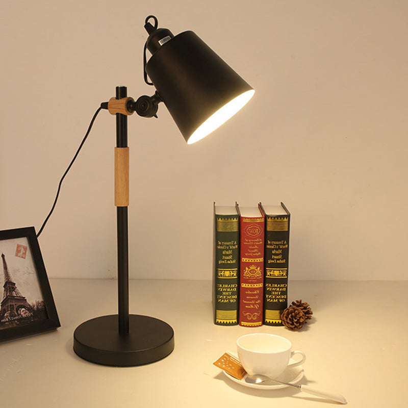 Lampe de bureau moderne minimaliste en bois cylindrique à 1 lumière pour chambre 