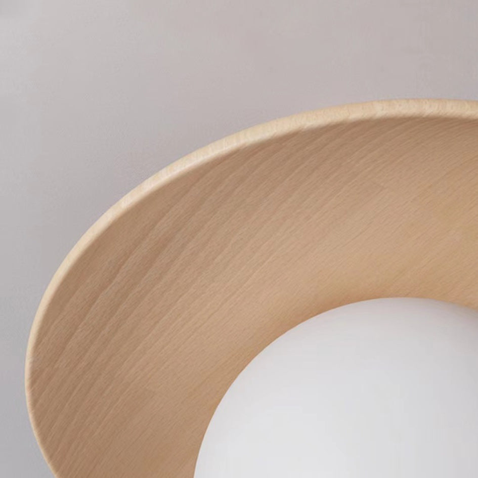Lustre semi-encastré à 1 lumière en bois et verre rond nordique contemporain pour salon 