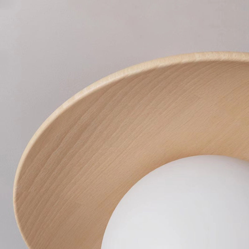 Contemporary Nordic Round Globe Wood Glass 1-Light Semi-Flush Mount Ceiling Light For Living Room