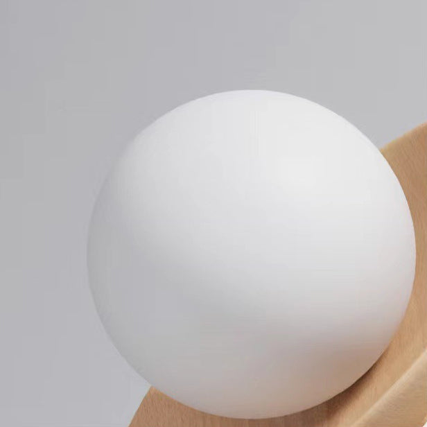 Contemporary Nordic Round Globe Wood Glass 1-Light Semi-Flush Mount Ceiling Light For Living Room