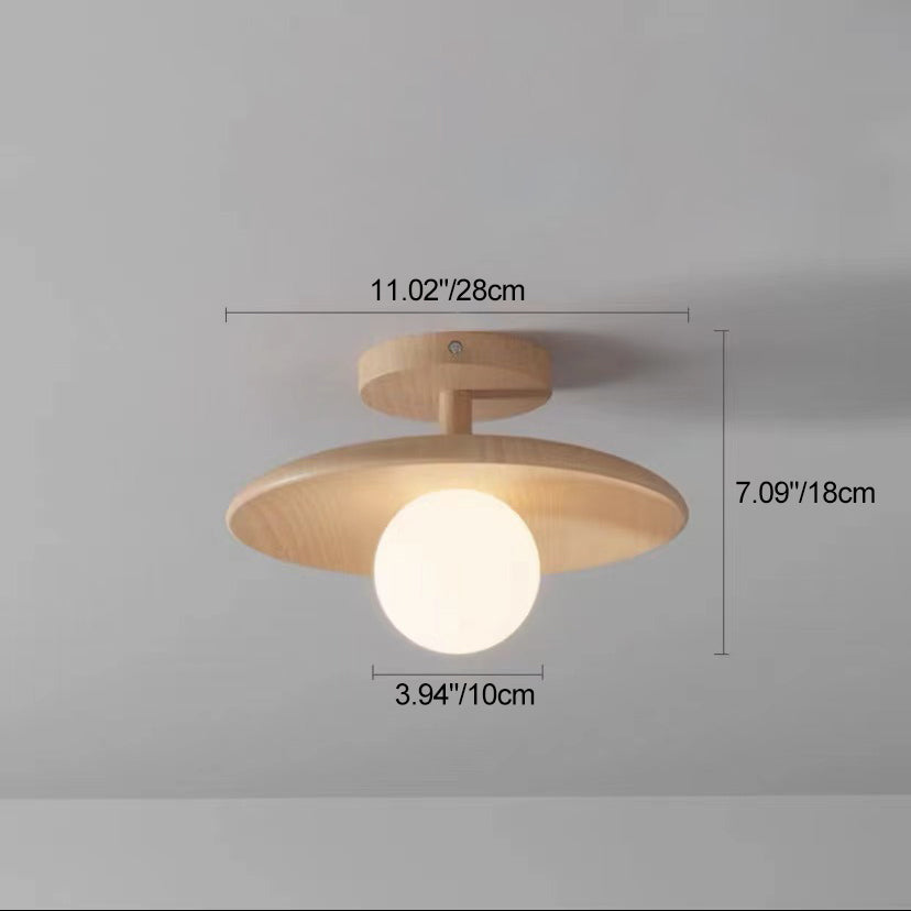 Lustre semi-encastré à 1 lumière en bois et verre rond nordique contemporain pour salon 