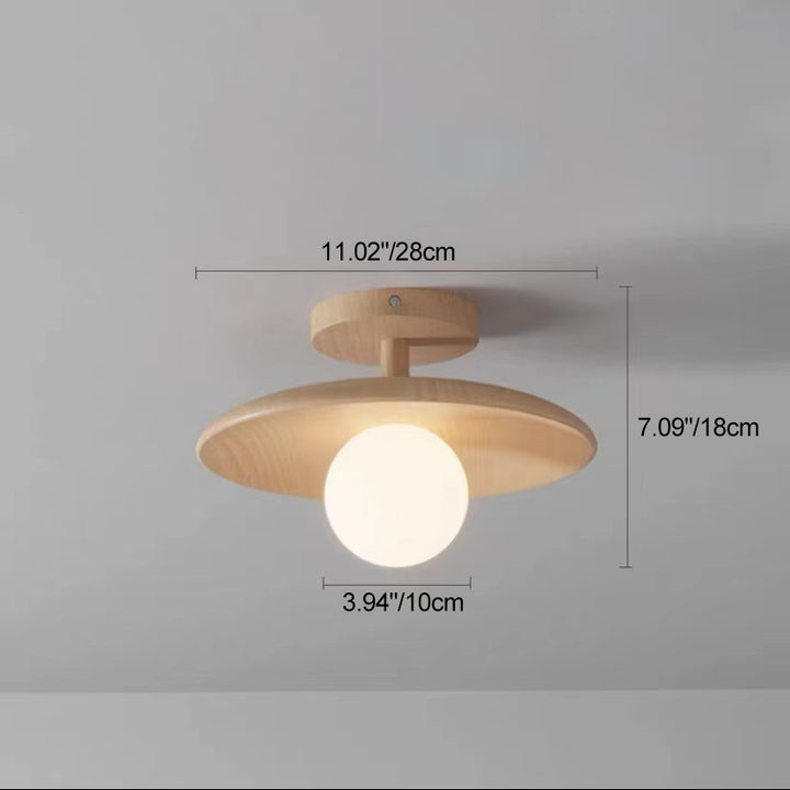 Lustre semi-encastré à 1 lumière en bois et verre rond nordique contemporain pour salon 