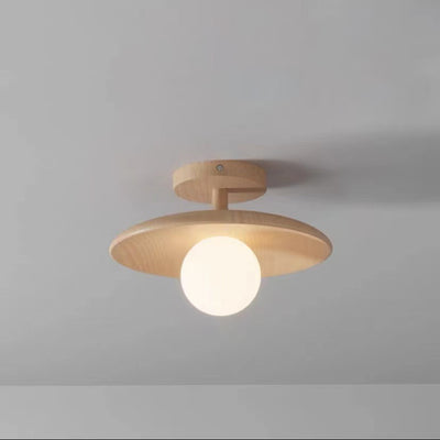 Contemporary Nordic Round Globe Wood Glass 1-Light Semi-Flush Mount Ceiling Light For Living Room