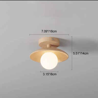 Contemporary Nordic Round Globe Wood Glass 1-Light Semi-Flush Mount Ceiling Light For Living Room