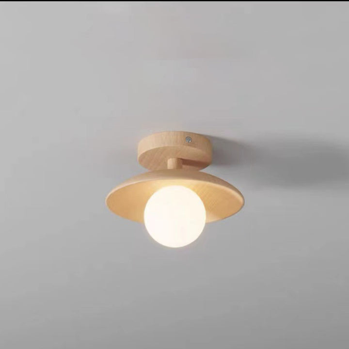 Lustre semi-encastré à 1 lumière en bois et verre rond nordique contemporain pour salon 