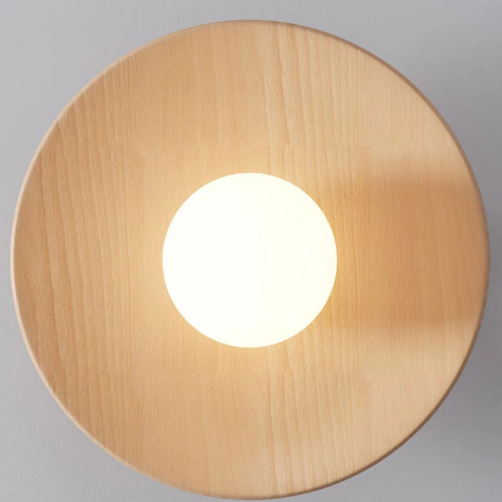 Lustre semi-encastré à 1 lumière en bois et verre rond nordique contemporain pour salon 