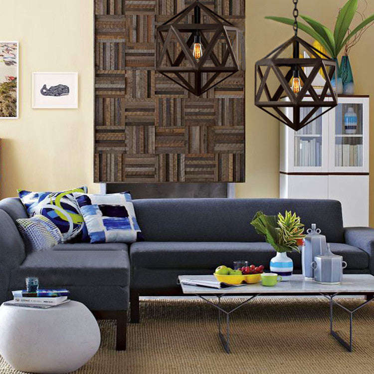 Contemporary Industrial Polygonal Diamond Iron Frame 1-Light Pendant Light For Living Room