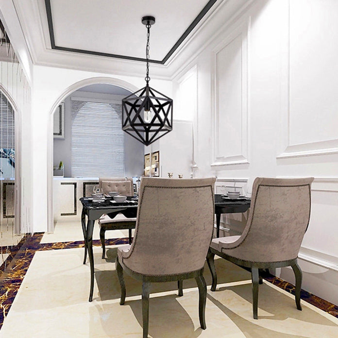 Contemporary Industrial Polygonal Diamond Iron Frame 1-Light Pendant Light For Living Room