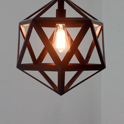 Contemporary Industrial Polygonal Diamond Iron Frame 1-Light Pendant Light For Living Room